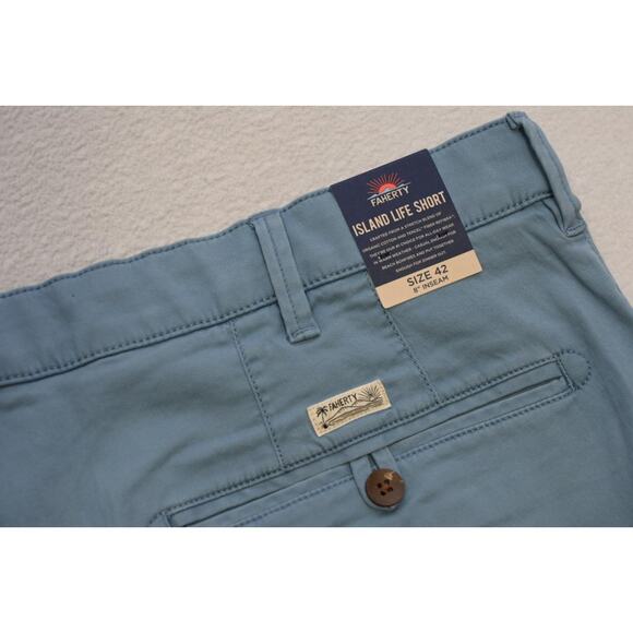 Faherty Khaki Chino Shorts Blue Flat Stretch Casual Mens Size 42 NWT $118 - Picture 1 of 4